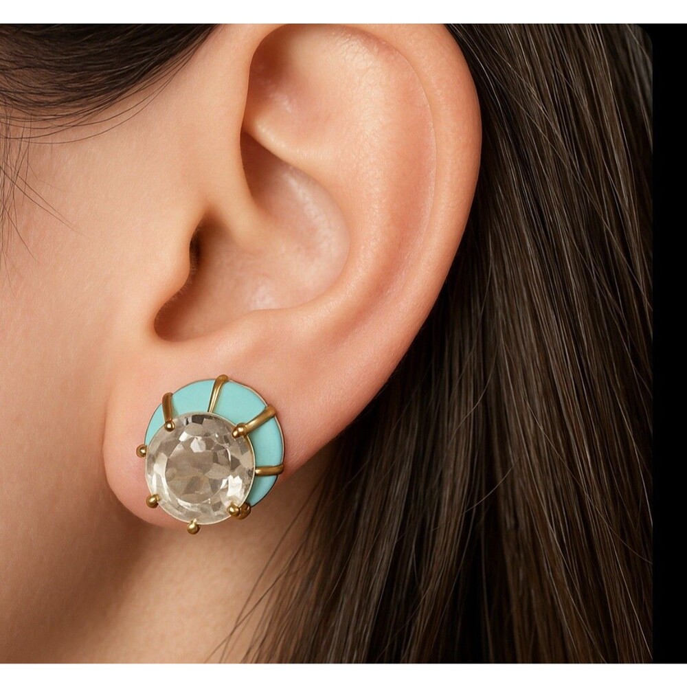 Anthropologie Womens Earrings Turquoise Enamel Crystal Measures In Pictures